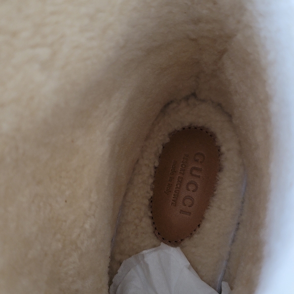 GUCCI SHEARLING BOOTS BROWN SUEDE GUCCI LOGO PRESTIGE GIANT PRINT 39.5 =9.5US - Picture 12 of 16